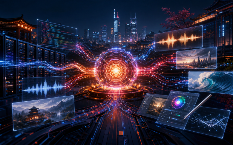 Centro tecnológico con servidores y redes de inteligencia artificial desarrolladas en China